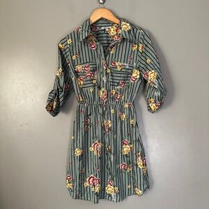 MPH Collection Floral Striped Button-Up Dress